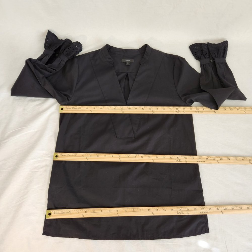 J. Crew  Black Shirt Top 100% Cotton V-neck Long Sleeve with Ruffles Size XS. - Picture 14 of 15
